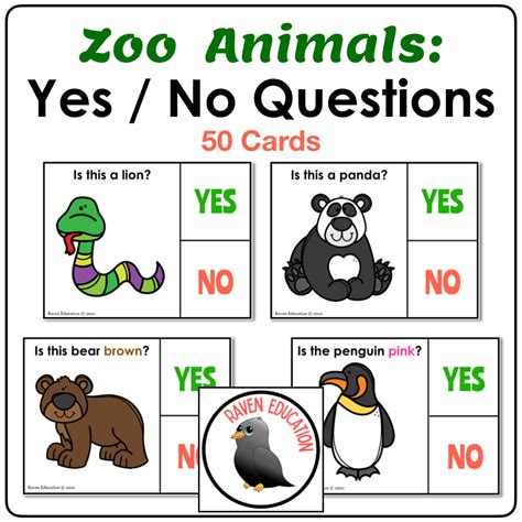 Yes Or No Questions Zoo Animals 50 Printable Task Cards Etsy