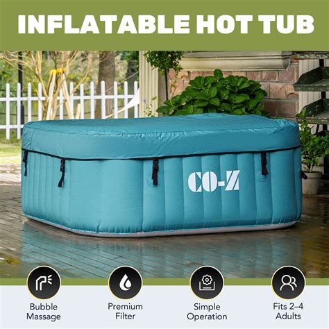 co z 4 person 5ft inflatable hot tub pool with massage jets and all accessories teal