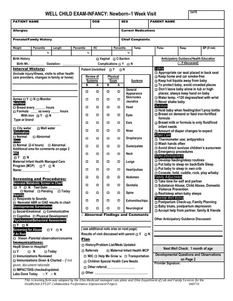 Printable Newborn Physical Exam Template Printable Word Searches