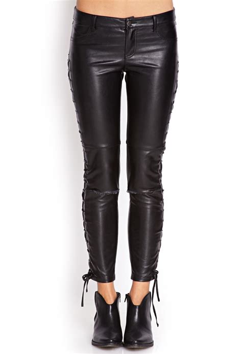 Forever 21 Lace Up Faux Leather Pants In Black Lyst