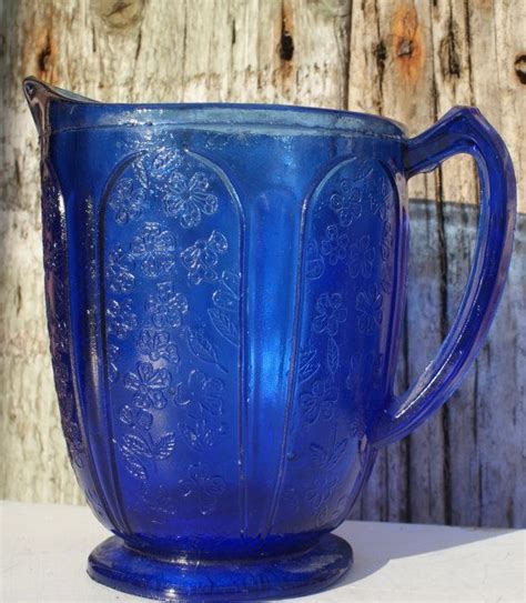 Cobalt Blue Pressed Glass Water Pitcher Vintage Water Etsy Cobalt Glass Cobalt Blue Blue Juice