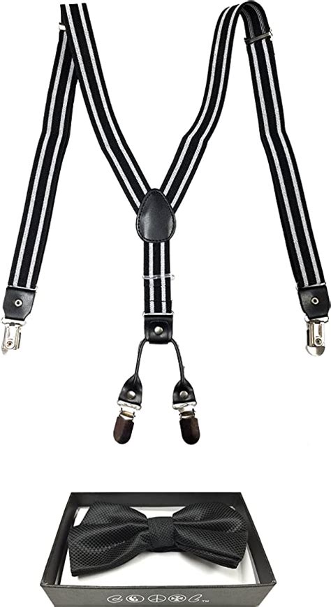 Adult Uni Sex 4 Clips On Braces Suspender And Fancy Bowtie Free