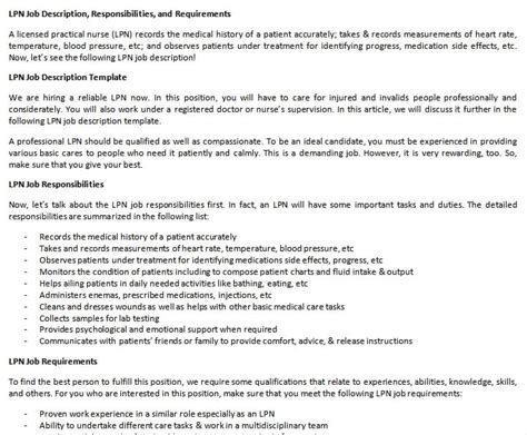 Lpn Job Description Responsibilities And Requirements Room