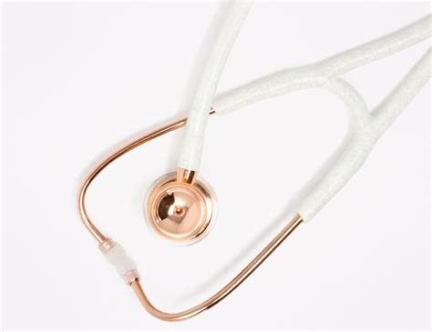Close Up Of White Glitter Rose Gold Stethoscope Top Rose Gold
