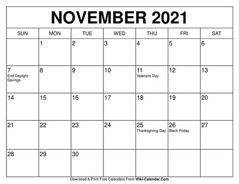 Free Printable Year 2021 Calendar With Holidays