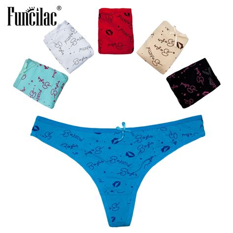 Funcilac Womens Thong Lip Print G String Low Waist Sexy Panties Cotton