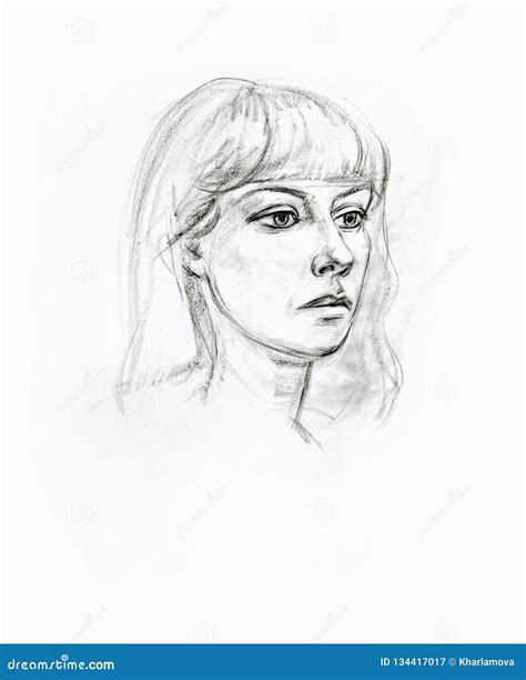 一个女孩的画象有铅笔的 库存例证 插画 包括有 现有量 眼睛 艺术 人们 图画 木炭 纸张 134417017