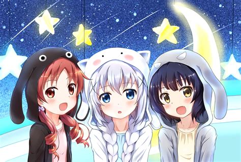 Three Female Anime Characters Anime Girls Anime Gochuumon Wa Usagi