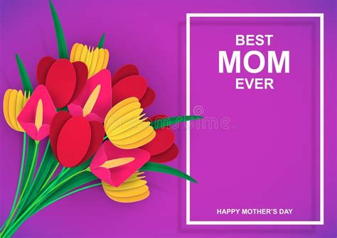 Best Mom Ever Happy Mother`s Day Colorful Bouquet Of Flowers With Congratulations White Frame