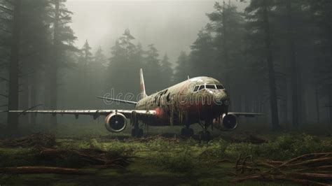 Post Apocalyptic Airplane In The Woods A Slimepunk Rtx Portrait Stock