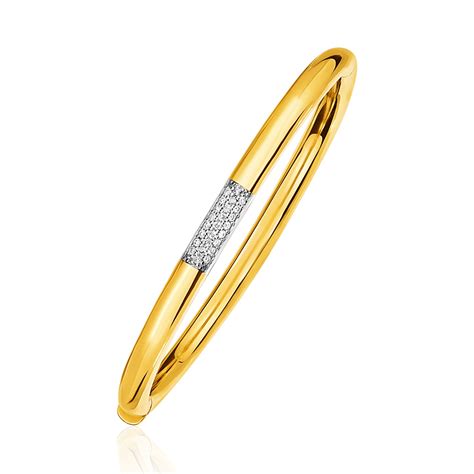 14k Gold And Diamond Domed Bangle Bracelet With Clasp 15 Cttw