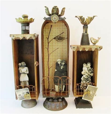 Trio Of Assemblage Art Shadowboxes Assemblage Art Box Art Assemblage