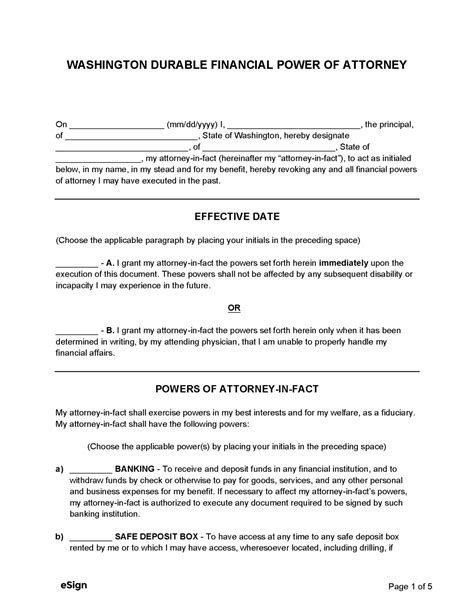 Free Washington Power Of Attorney Forms Pdf Word