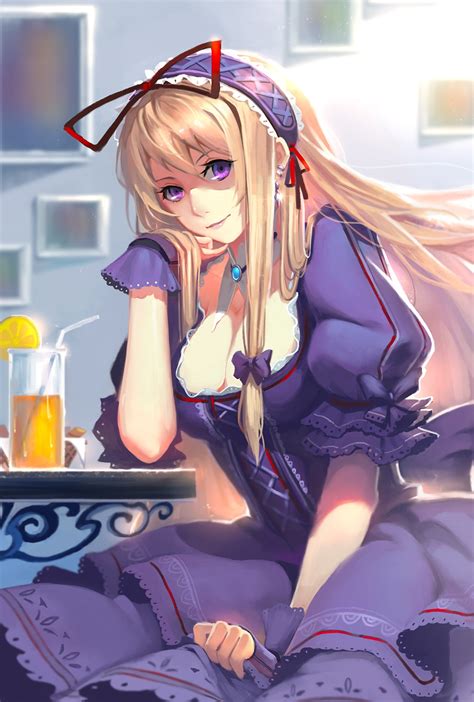 Blonde Purple Eyes Long Hair Anime Girls Anime Dress