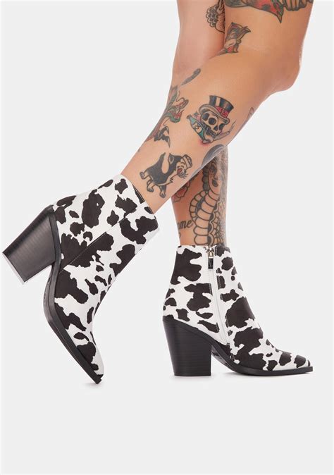 Sale Cow Print Platform Boots In Stock