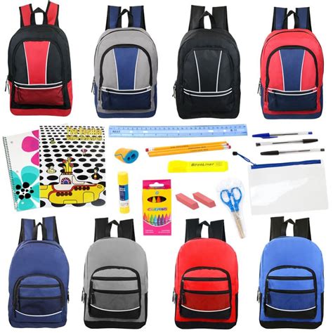 24 Pieces 17 Backpacks With 20 Piece School Supply Kit In 8 Assorted