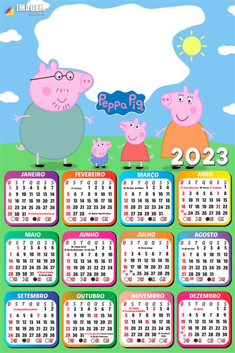 Moldura Png Montar Calendário 2023 Peppa Pig Família Imagem Legal