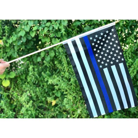 Police Thin Blue Line Usa Flag 12 X 18 Inch On Stick