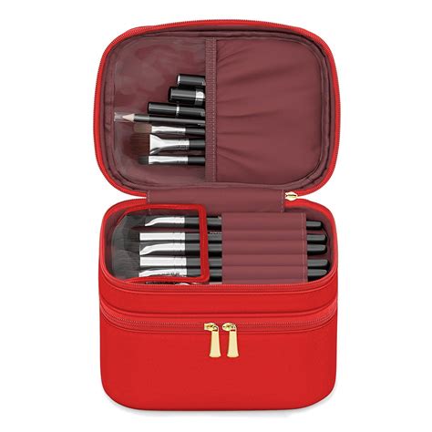 Makeup Organizer Soft Train Case Cosmetic Bag With Compartments For