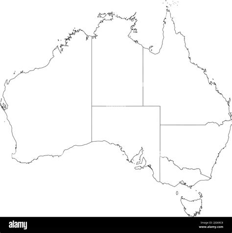 White Blank Vector Administrative Map Of Australia With Black Border