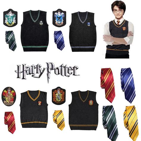 Harry Potter Vest Tie Gryffindor Slytherin Hufflepuff Ravenclaw Wool