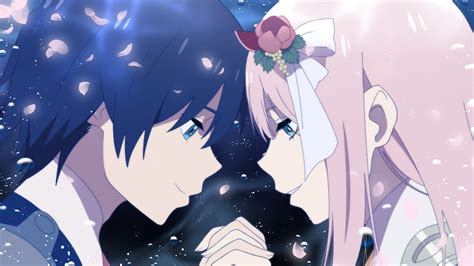 Darling In The Franxx Zero Two Pink Hair With Flower Hiro Black Hair