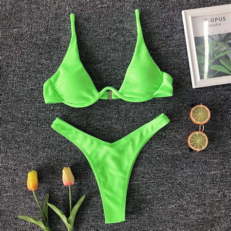 Sexy Underwire Bikini Set 2022 Women Solid Leopard Push Up Micro