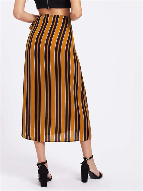 Vertical Striped Tie Detail Wrap Skirt Shein Sheinside