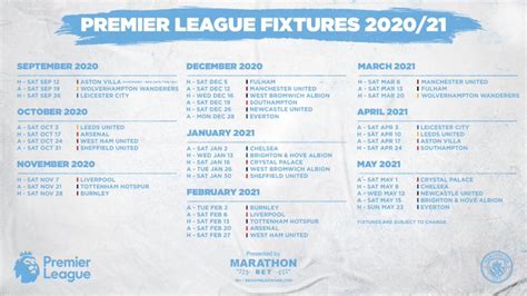 Manchester Citys 202021 Premier League Fixtures Mcfc