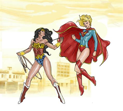 Wonder Woman Vs Supergirl Colored Using GIMP By Electronicdave On