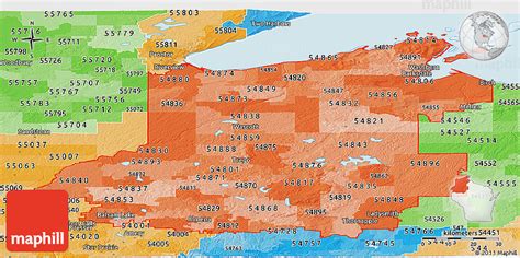Political Shades Panoramic Map Of Zip Codes Starting With 548