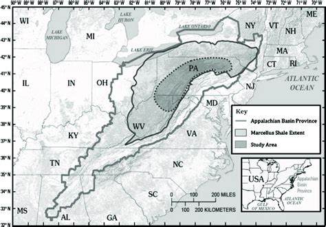 Map Showing The Appalachian Basin Outlined In Gray The Extent Of The