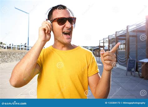 Cool Guy Listening To Music With Headphones Stock Image Image Of