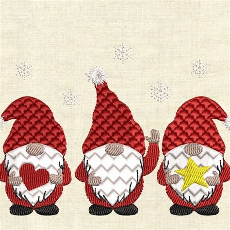 Set Of 3 Machine Embroidery Designs Gnomes Etsy