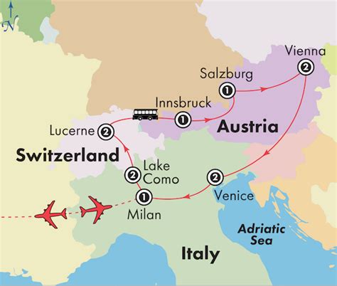 This map shows a combination of political and physical features. Northern Italy Tour with Austria and Switzerland | Milan, Salzburg, Vienna