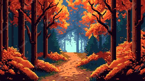Premium Vector 8 Bit Pixel Autumn Forest Landscape Ai Generated Retro