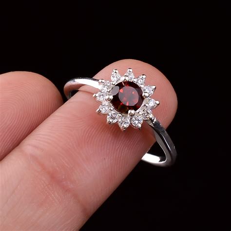 Natural Garnet Ring With Zirconia 925 Solid Sterling Silver Etsy Uk
