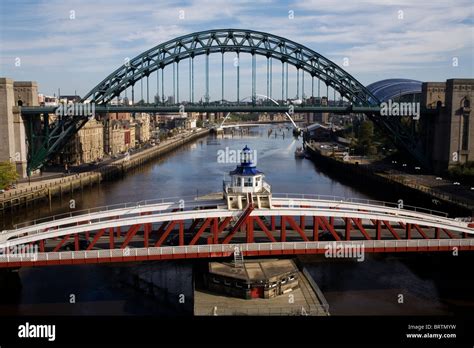 The Swing Bridge And The Tyne Bridge On The River Tyne Newcastle Upon