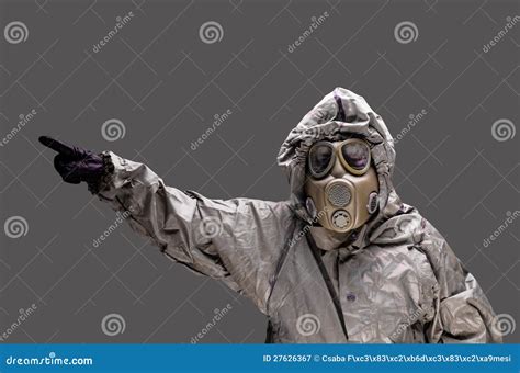 Man With A Gas Mask Wearing Hazmat Suit Stock Image Image Of Jacket