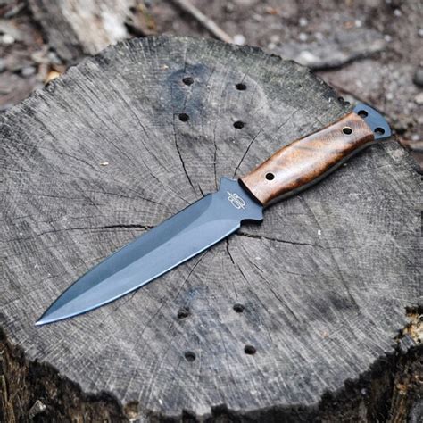 Custom Handmade Fixed Blade Tactical Fighter Knife Burlwood