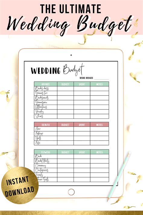 Wedding Master Budget Printable Wedding Budget Tracker Editable Pdf