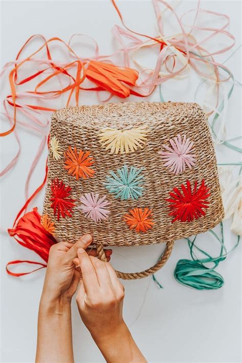 Diy Raffia Embroidered Straw Bag Straw Bag Diy Raffia Bag Diy Weaving