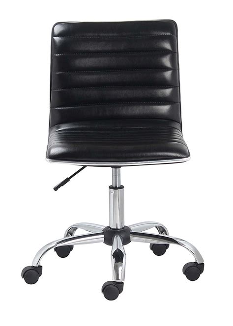 Mid Back Armless Ribbed Task Leather Chair Black Upholsterychrome