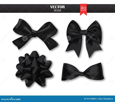 Set Of Black T Bows With Ribbons Vector Illustration Stock Vector