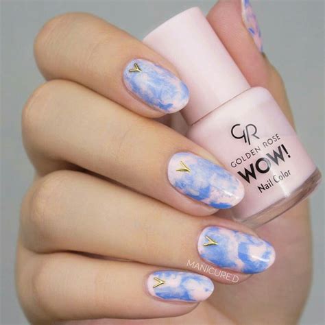 Smooshy Pink And Blue Marble Nails Golden Rose Wow Blue Nails Pretty