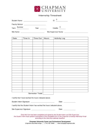 Free 9 Summer Intern Timesheets In Pdf