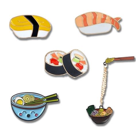 Delicious Japanese Food Hand Pulled Noodle Sushi Brooch Lapel Enamel Pin Set Fashion Jewelry