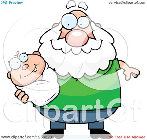 Clipart Of A Happy Caucasian Grandpa Holding A Baby Royalty Free