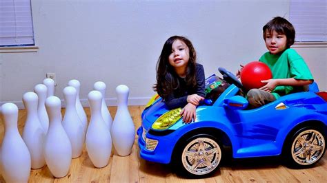 Pretend Play With Huge Bowling Pins And Kids Ride On Car Youtube