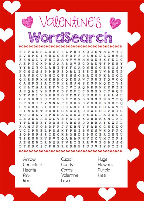 Valentines Word Search Free Printable
